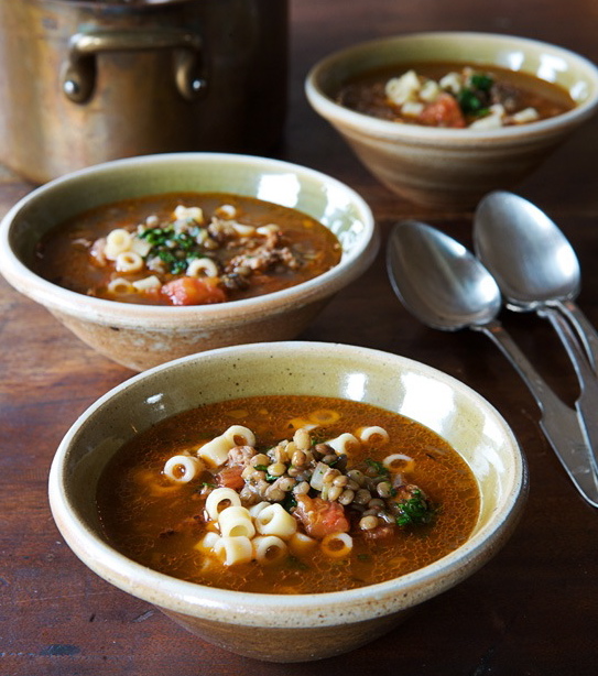 Lentil Soup with Crumbled Sausage and Spring Greens Photo: Hirsheimer & Hamilton