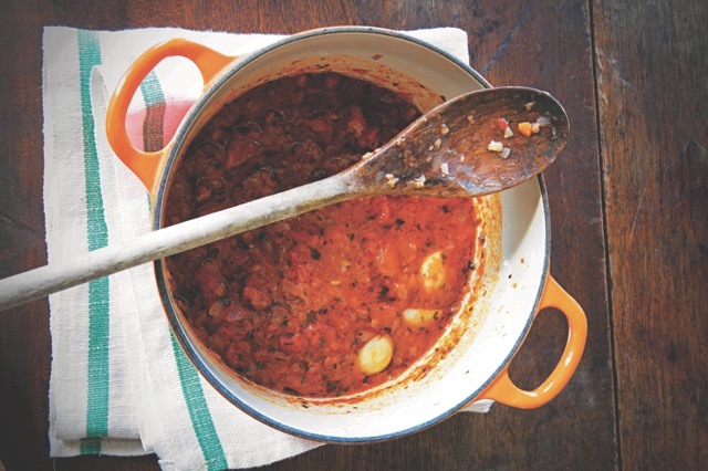 Pummarola, Neapolitan tomato sauce, from Italian Home Cooking: 125 Recipes to Comfort Your Soul. Photo by Hirsheimer and Hamilton.