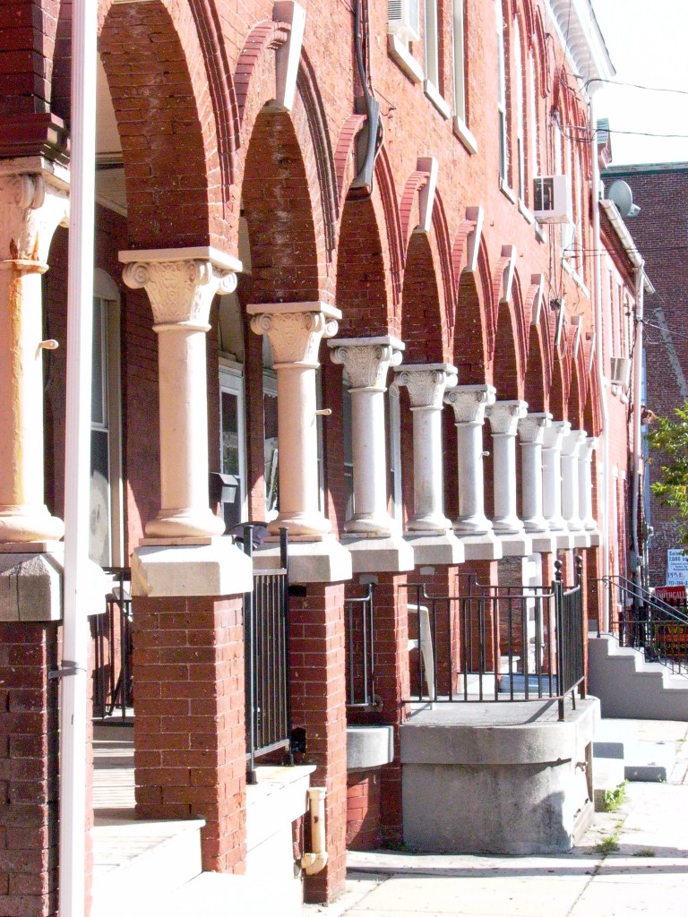 Town houses just beyond the business district with an interesting colonnade.  Photo: Nathan Hoyt