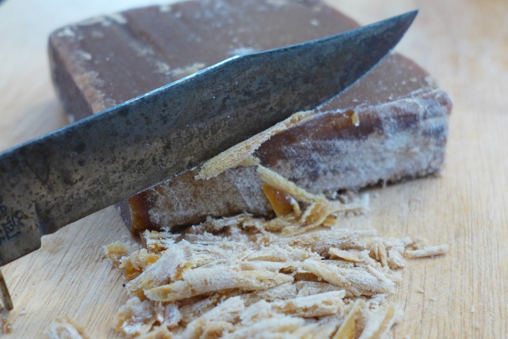 Step 3 | Use a sharp knife to shave the loaf sugar | Photo: Nathan Hoyt